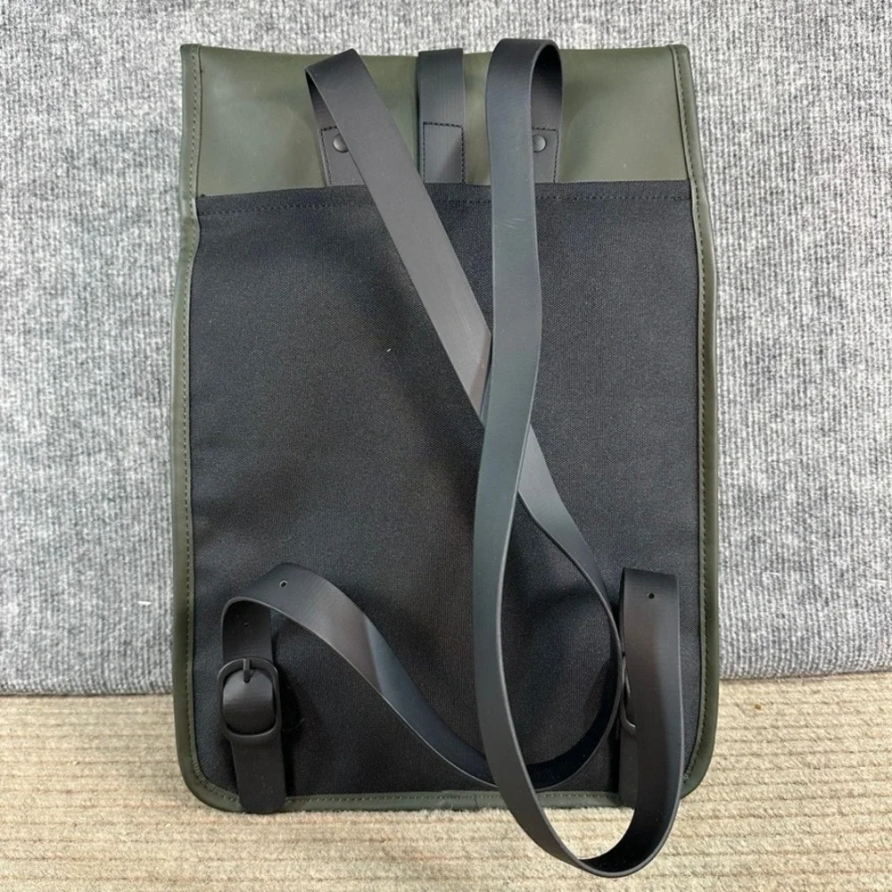 Rains Backpack Mini Olive Green Waterproof Matte Rucksack Carabiner Clasp